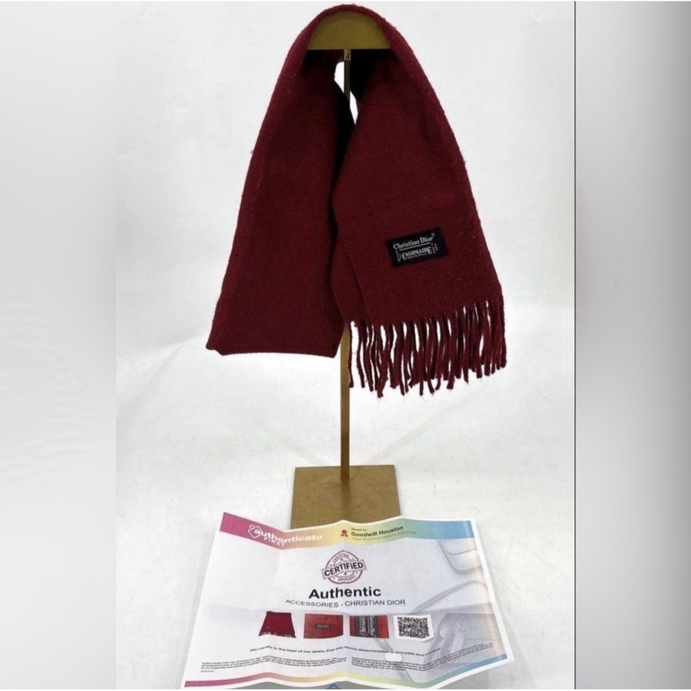 Christian Dior 100% Cashmere Scarf Red Fringe Wrap w/ COA Authentic